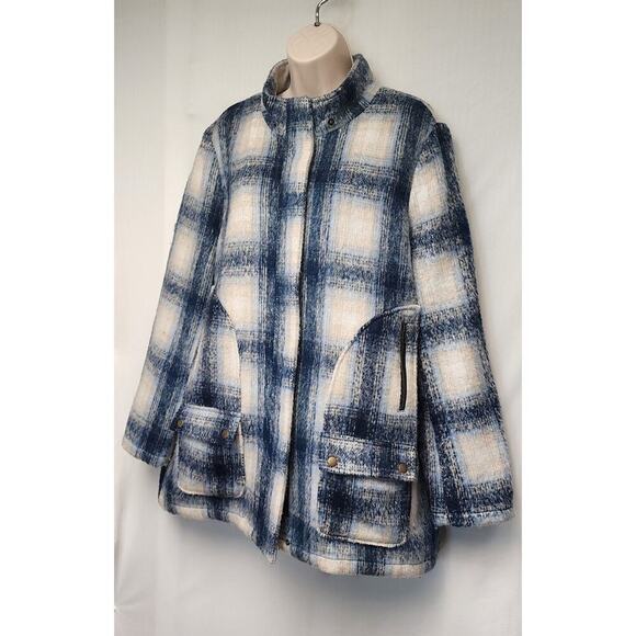 JustFab Plaid Hooded Faux Wool Coat/Jacket. Blue Size XXL - Picture 5 of 12